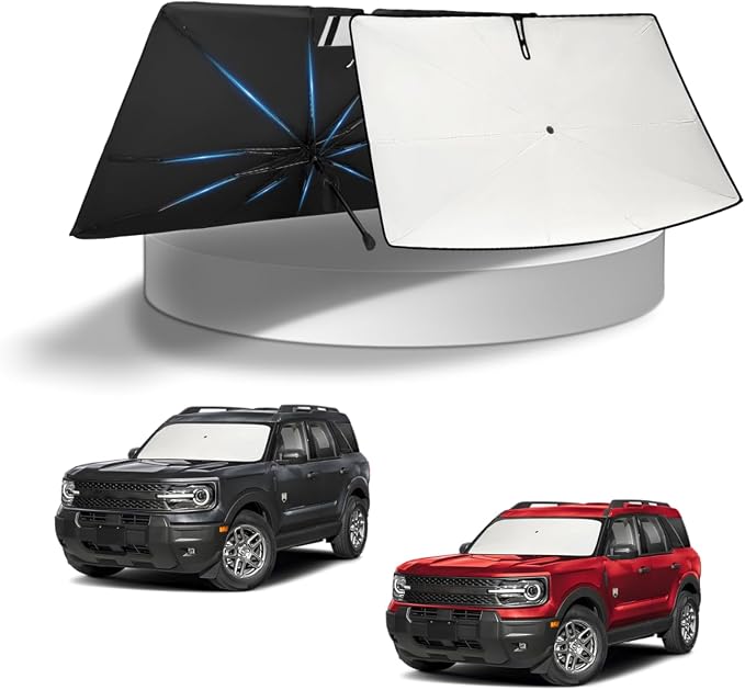 KUST Windshield Sun Shade Umbrella for 【2021-2026 Ford Bronco】 (Not for Bronco Sport) | Custom Fit Windshield Sunshade | Foldable Sunshade with Bendable Handle | Blocks Heat & UV Scratch Resistant by KUST
