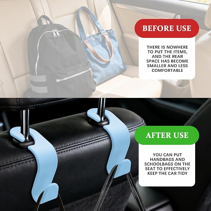4PCS Car Seat Headrest Hooks, Purse Hook for Car | Car Headrest Hidden Hook, Car Interior Accessories Multi-Use Portable Headrest Organizer Holder for Purse Handbag Coats - Image 7