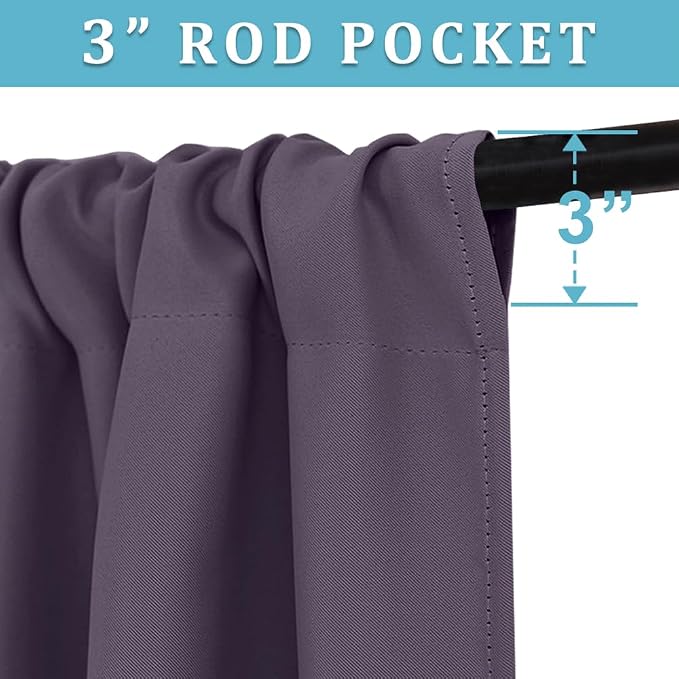 RYB HOME Blackout Curtains for Bedroom Living Room Nursery 72 inches Long | Thermal Insulated, Privacy Protection, Rod Pocket, Drapes for Office Home Theater, W42 x L72, Greyish Purple, 2 Panels - Image 2