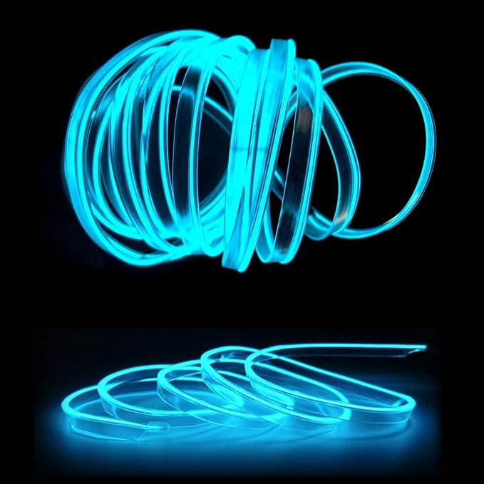 El Wire Ice Blue Interior Car LED Strip Lights, 10M Neon Wire USB 5V with Fuse Protection for Automotive Interior Decoration, with 6mm Sewing Edge - Image 3