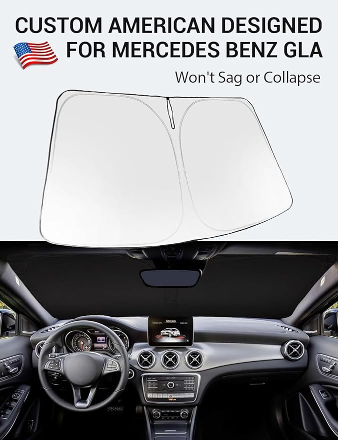 Proadsy Custom Fit Car Windshield Sun Shade for 2015-2020 Mercedes-Benz GLA | 240T Heat Shield, Drops Temp 54°F, Blocks 99% UV, Prevents Dashboard Cracking, Summer Parking & Beach Trips, Easy Twist-Fold - Image 2