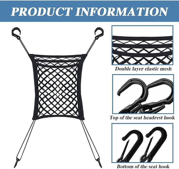 3-Layer Car Mesh Organizer, Seat Back Net Bag, Barrier of Backseat Pet Kids, Cargo Tissue Purse Holder, Driver Storage Netting Pouch - Image 4