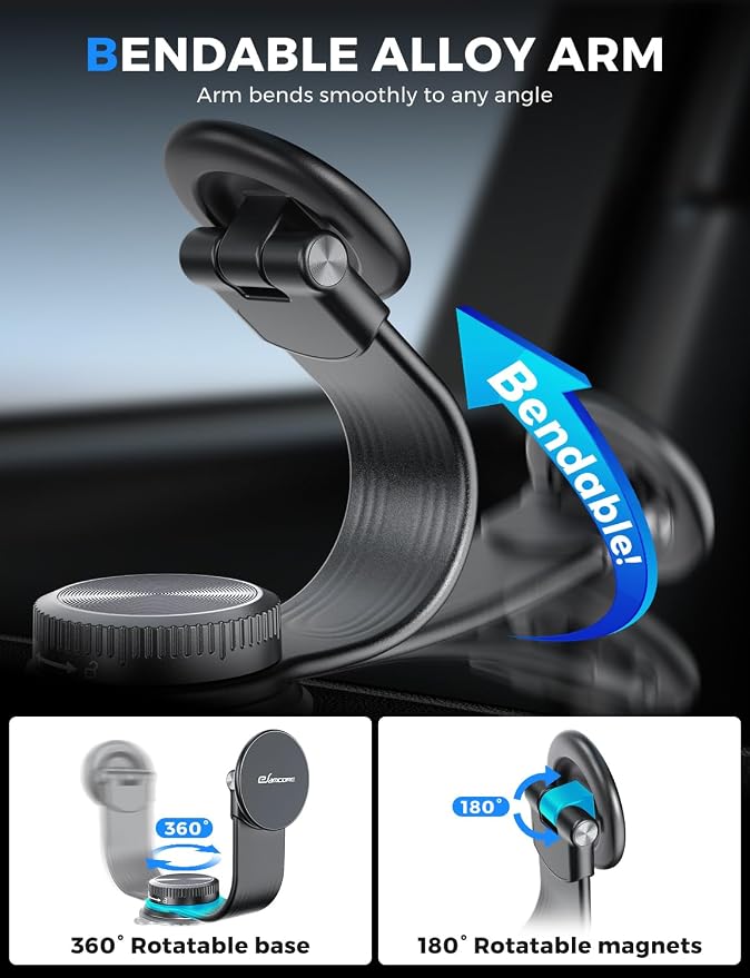 Magsafe Car Mount, Bendable Alloy Arm Magnetic Phone Holders for Your Car | 8” long, Dashboard, Windshield, Vacuum Suction Cup, 22 N55 Magnets, 2.75” Mount Pad, Fits iPhone 17 16 15 14 13 12 Pro Max - Image 6