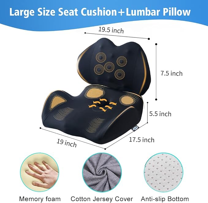 Lexeme X Large Memory Foam Seat Cushion Lumbar Support Pillow for Sciatica & Tailbone Pressure Relief Coccyx Pad for Office Chair, Car,Wheelchair,Home,Office - Image 4