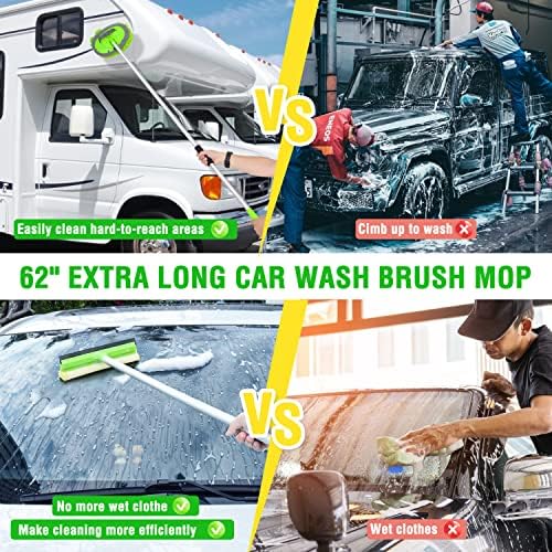 Lezcufer 17Pcs Car Wash Kit,62" Car Wash Brush Mop with Long Handle,Car Cleaning Kit,Car Detailing Brush Set,Car Wash Bucket,Car Wheel Brush,Complete Interior Car Cleaning Supplies - Image 5