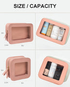 2 Pcs Travel Clear Makeup Bag Set, Clear Makeup Organizer with Zipper Leather Travel Bags for Toiletries Small Cosmetic Bags for Women Mini Make up Pouch Toiletry Bags Car Essentials - Image 4