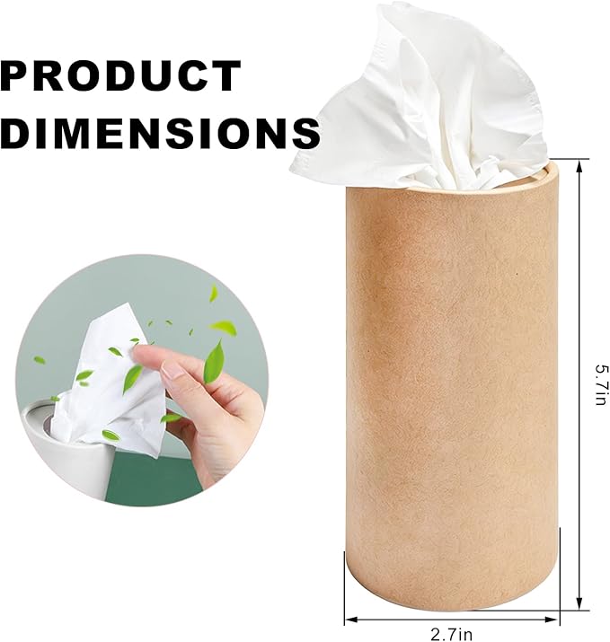 4 PCS Car Tissue Holder, Refillable Round Napkins Containers with Papers Inside, Convenient Travel Tissue Tubes Facial Paper Towel Cylinders for Vehicle Cup Holders (Kraft) - Image 2