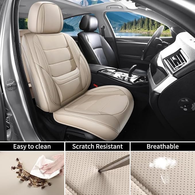 Car Seat Covers Full Set Fit For Toyota RAV4 Hybrid 2016-2026, Beige | Lumbar Support, Premium Faux Leather, Breathable, Anti-Slip, Airbag Compatible, Waterproof, Car Seat Protectors, 2 Row-5Seat - Image 6