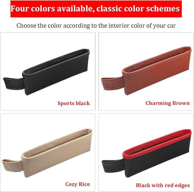 2PCS Car Seat Gap Filler Organizer, Leather Seat Gap Catcher Holder Pocket for Phones Keys Glasses, Auto Center Console Side Crevice Stopper Storage Box, Universal for Vehicles (Black/Red) - Image 5