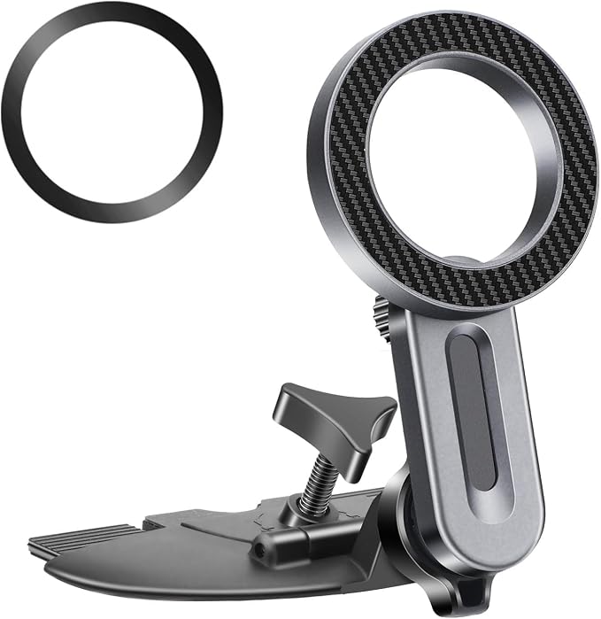 EEEKit Magnetic CD Slot Phone Mount, 20 Strong Magnets CD Player Holder | Pop Grip Ring Compatible with Magsafe Cases and All Smartphones - Triangular Base Reduces Wobble - 360 Degree Adjustable View by EEEkit