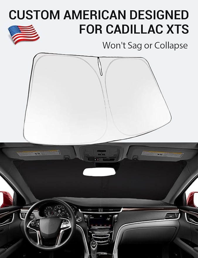 Proadsy Custom Fit 2013-2019 Cadillac XTS Windshield Sun Shade, Blocks Heat | 240T Heat Shield, Drops Temp 54°F, Blocks 99% UV, Prevents Dashboard Cracking, Summer Parking & Beach Trips, Easy Twist-Fold - Image 2