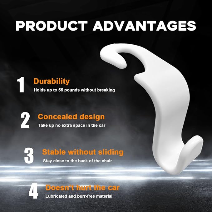 povtii 4PCS Car Seat Headrest Hook, Auto Back Seat Hanging Storage Organizer, Vehicle Seatback Hanger Holder for Purse Handbag Coat Umbrella, Universal Interior Car Accessories (White) - Image 3