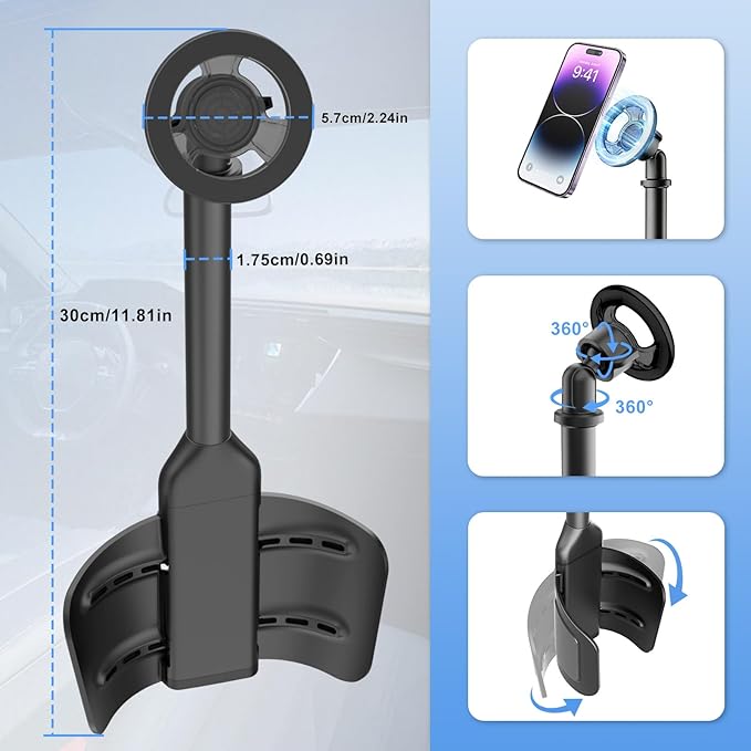 Magnetic Cup Holder Phone Mount for Car, 2 in 1 One-Hand Operation Adjustable Vehicle Cupholder Expander Phone Holder, Compatible with iPhone Android Smartphones - Image 6