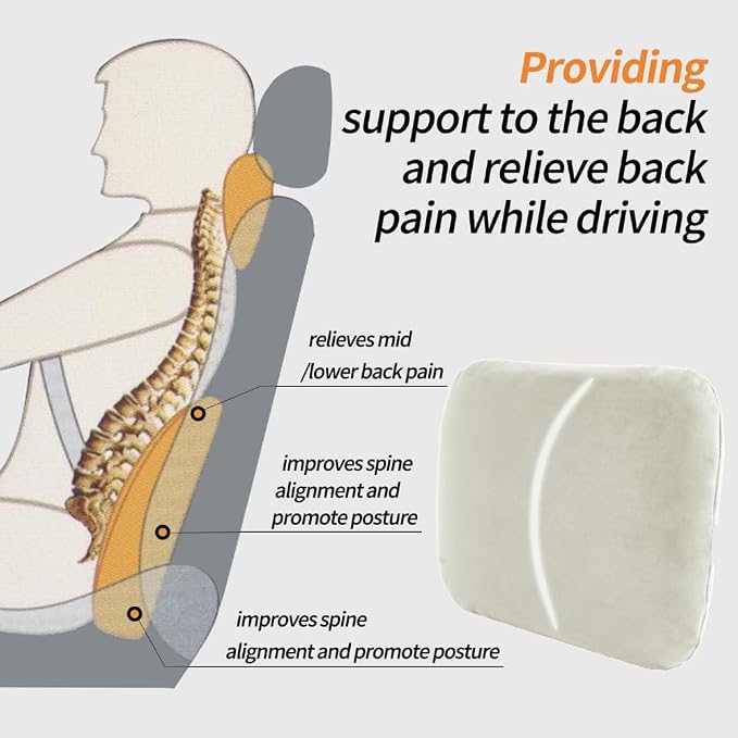 Beige Lumbar Support Pillow for Car Recliner Soft Lower Back Waist Cushion | Driving Seat Latex Relax Home Sofa Office Accessories Chair Cushion Back Pain Relief Small Automotive Thin Memory Foam Suede - Image 8