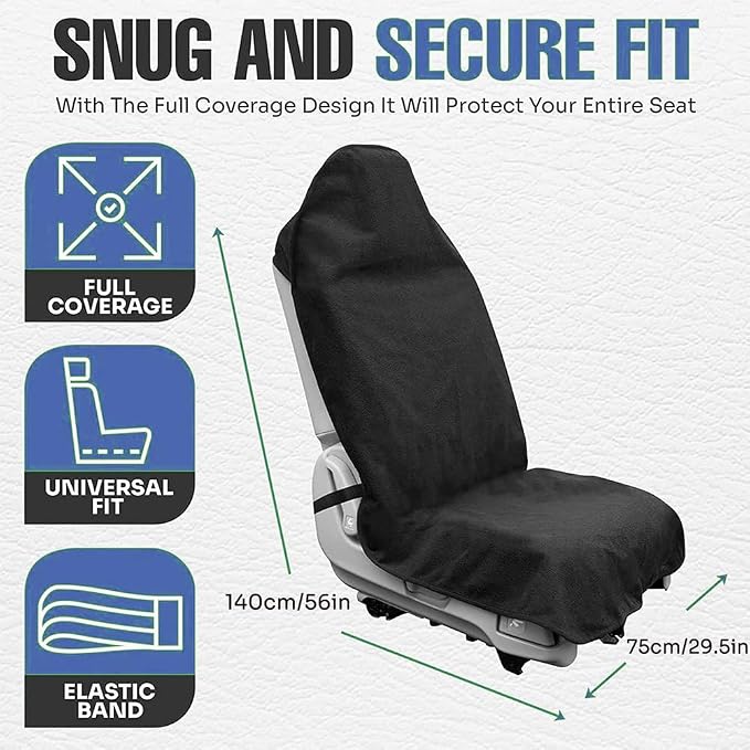 Waterproof Sweat Towel Car Seat Cover Sweat Carseat Protector,Perfect for Universal Anti-Slip Car Truck SUV Seat, Great for Post Gym Workout, Running, Swimming, Beach and Hiking (Black) - Image 3
