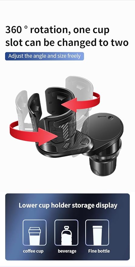 Multi-Functional 3 in 1 Car Cup Holder Expander with Detachable Cup Holder Ashtray, Adjustable Car Cup Holder Adapter, Expandable Cup Holder Insert Fits 18‑40oz Large Tumblers and Water Bottles - Image 8