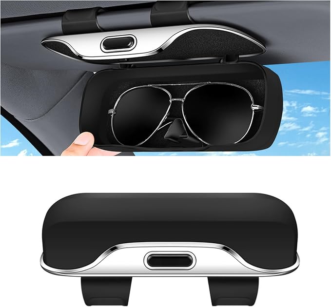 Sunglasses Holder for Car Sun Visor – Soft Vehicle Interior Glasses Organizer Box Accessories,Protective Automotive Eyeglasses Storage Case Hanger,Universal for SUV Sedan Truck (Black) - Image 2