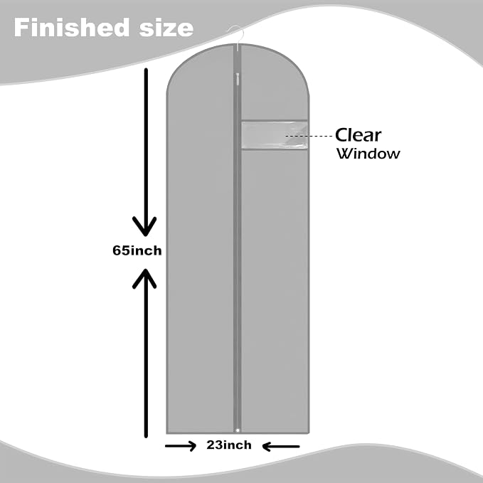 Dress Bags for Gowns Long, 65'' Garment Bags for Hanging Clothes, Suit Bag Cover for Storage and Travel (Grey) - Image 2