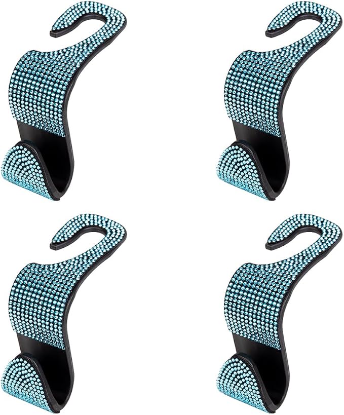 4PCS Bling Car Seat Headrest Hook, Crystal Rhinestone Backseat Hanger Organizer for Purse Handbag Umbrella, Shiny Auto Interior Seat Back Storage Holder Hook, Universal Fit (Blue) - Image 7