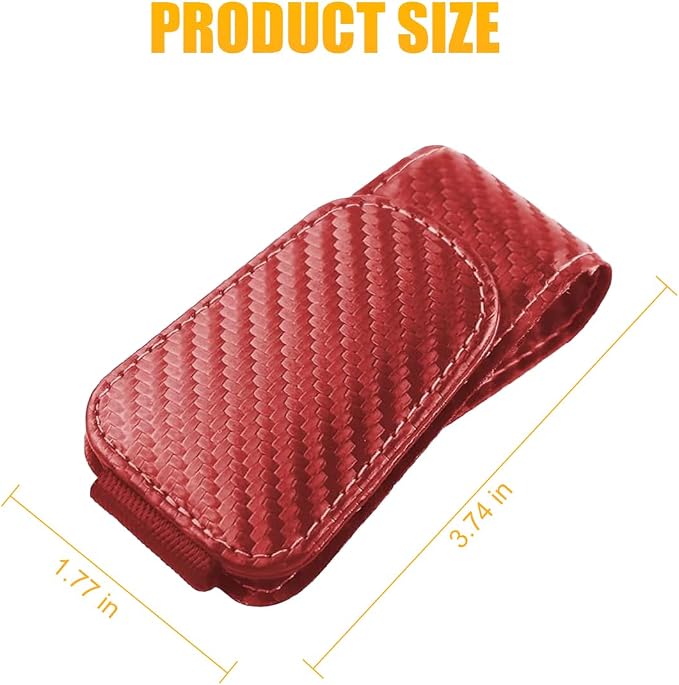 AICEL 2PCS Sunglasses Holders for Car Sun Visor, Carbon Fiber, Red | Leather Eyeglasses Hanger Mounter, Magnetic Glasses Holder and Ticket Card Clip, Car Accessories, Universal Fit - Image 2