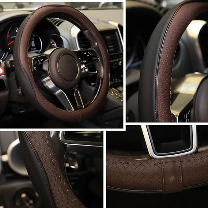 Gomass Car Steering Wheel Cover, Anti-Slip, Safety, Soft, Breathable, Heavy Duty, Thick, Full Surround, Sports Style (Black Brown) - Image 4