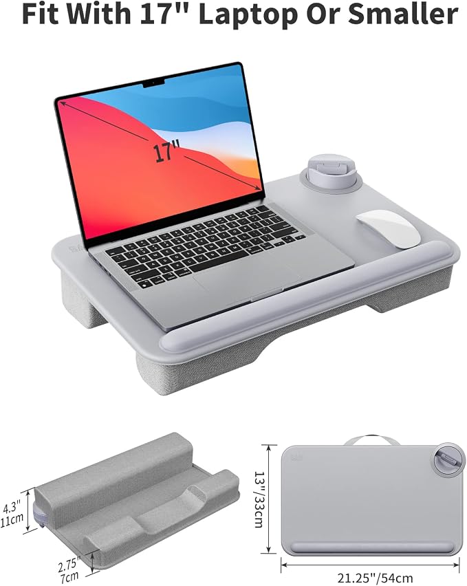 SAIJI Laptop Lap Desk with External Monitor Holder Fits Up to 17" Laptops | Lightweight Lap Tray Table Stand with Soft Leather Wrist Rest, Lap Desk with Cushion for Home Office Working On Couch & Bed - Image 6