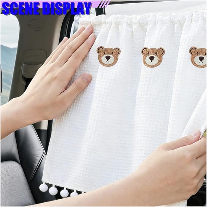 Cute Car Window Shades, 27" x 20" Automotive Side Window Privacy Curtains with Suction Cup, Sun Blackout UV Protection Car Camping Windows Screen Shades for Baby, Pet (Bear) - Image 5