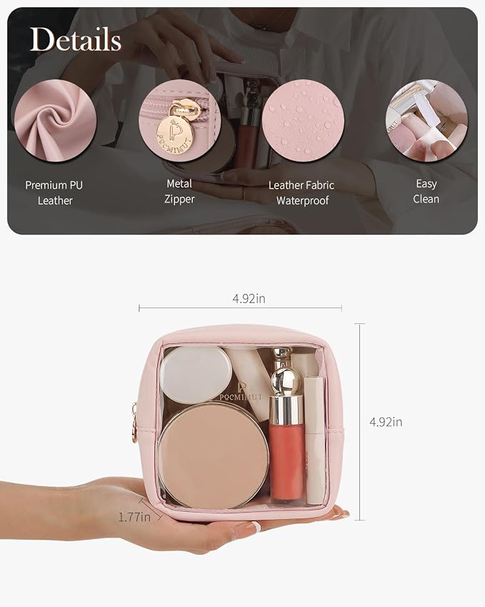Mini Makeup Bag with Small Cosmetic Bag Travel Essentials Organizers,TSA Approved Toiletry Bag Makeup Pouch Clear Cosmetic Bags for Women,Pink - Image 5
