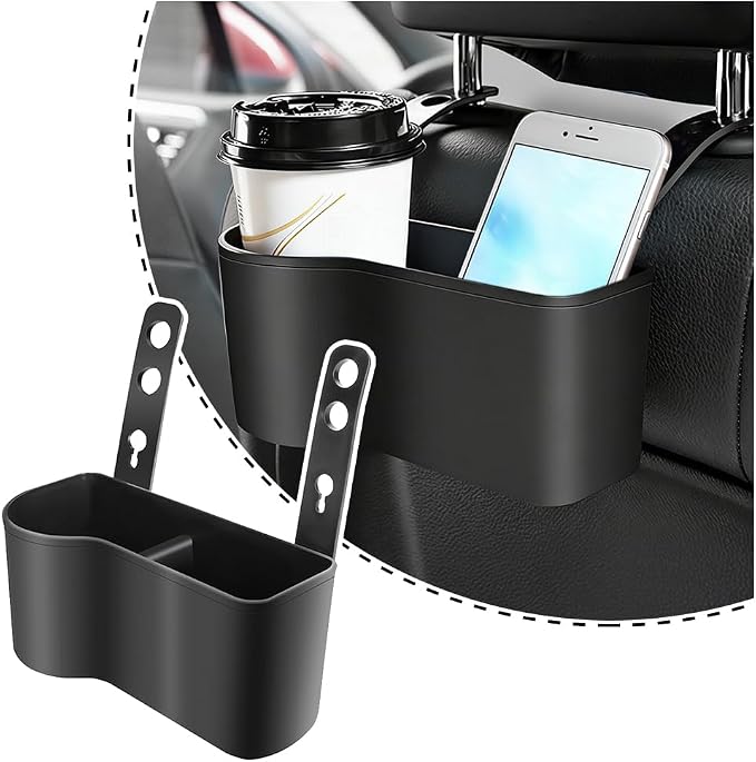 2 in 1 Car Seat Back Organizer with 3.2" Cup Holder,Multifunction Car Headrest Seat Back Organizer for Drink Food Tray,Universal Headrest Cup Holder for Most Cars Trucks SUVs by OFBAND