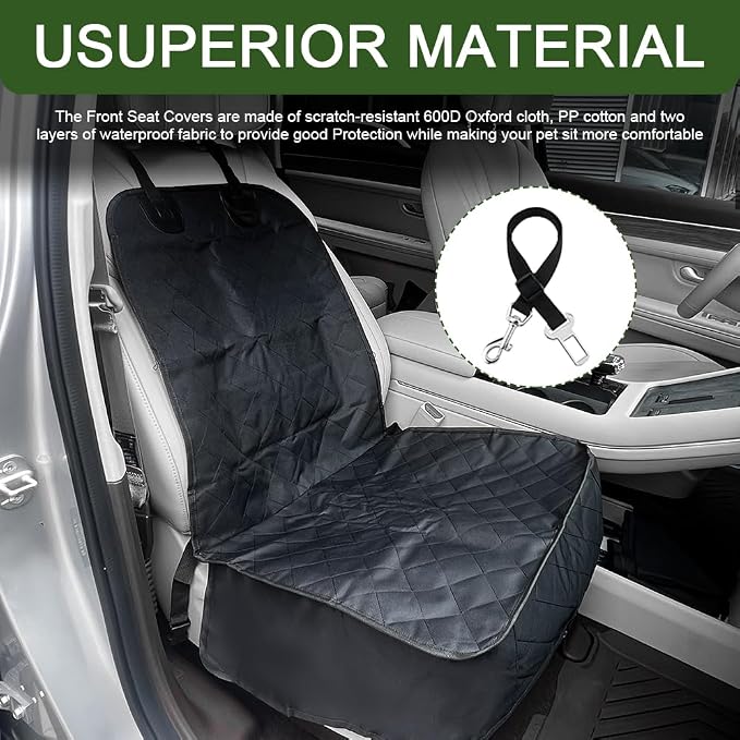 Waterproof Front Seat Car Cover, Car Seat Covers for Dogs, Nonslip Pet Passenger Seats Cover Protector, Car Accessories Scratch-Proof Pet Front Covers Universal Fit Most Auto Trucks SUVs (Black) - Image 6