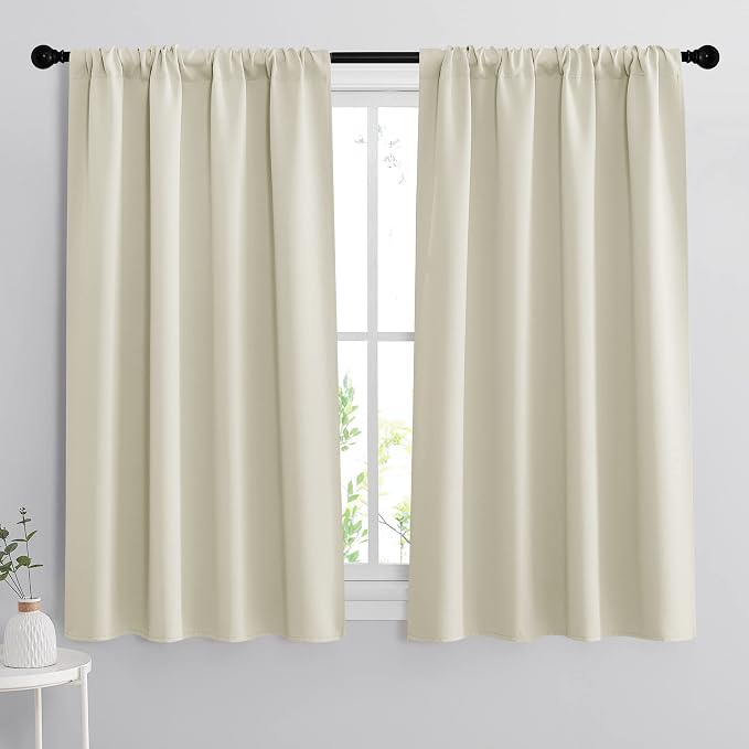 RYB HOME 54 inch Curtains for Living Room Bedroom, Rod Pocket | Thermal Insulated, Room Darkening, Temperature Balance, Shades for Studio Dorm Rental Room, W42 x L54, Beige, 2 Panels by RYBHOME