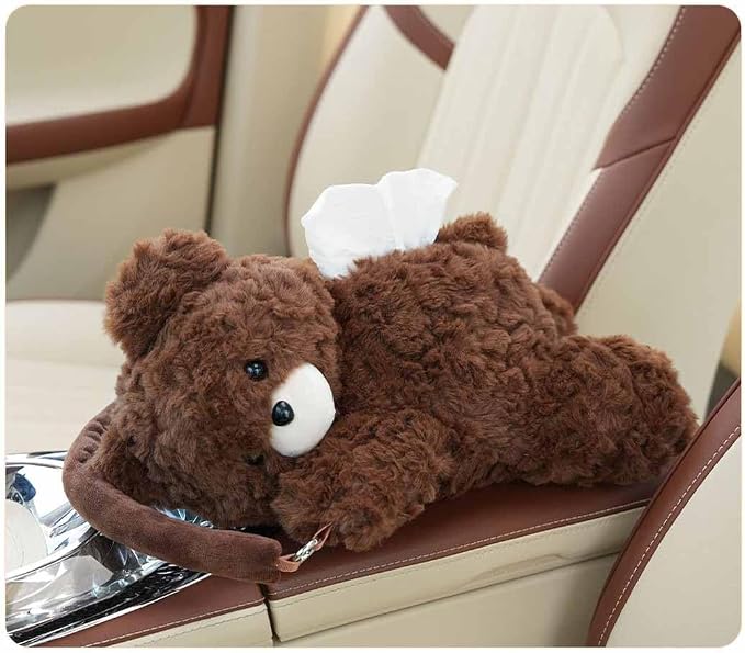 Tissue Box Cover Plush Tissue Box Holder for Car, Home, Decorative Holder/Organizer for Bathroom Vanity Countertop, Nightstands, Office Desk- Deep Brown Bear - Image 2