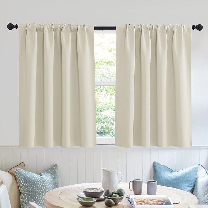 RYB HOME Short Curtains for Small Window Kitchen Bathroom Cafe RV Camper | Sunmmer Heat Light Blocking Privacy Protection Curtains for Sunroom Laundry Room Stair Window, W52 x L36, Beige, 2 Panels by RYBHOME