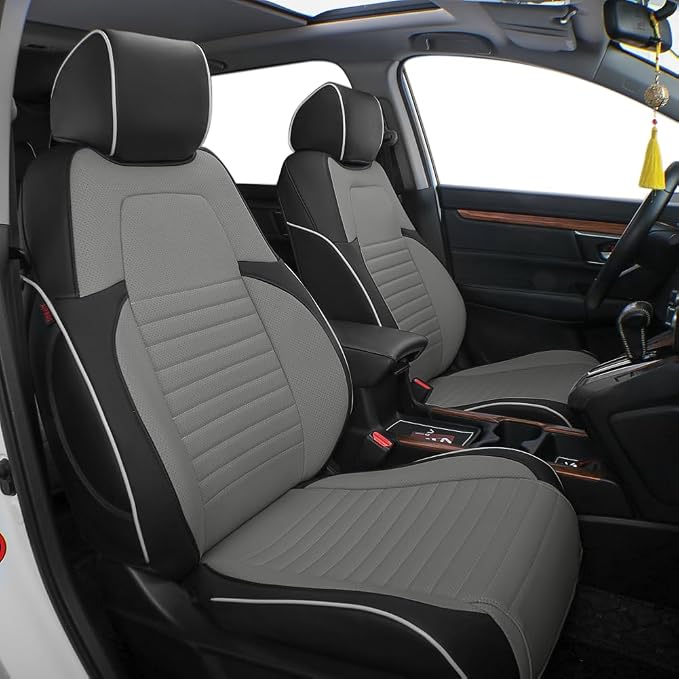 EKR Car Seat Covers for Honda CRV 2012-2014 (NO LX) Leatherette Full Set | Custom Fit for Honda CRV 2012 2013 2014 (Not for LX) Factory-Style Interior Upgrade,Faux Leather(Black/Gray) by EKR