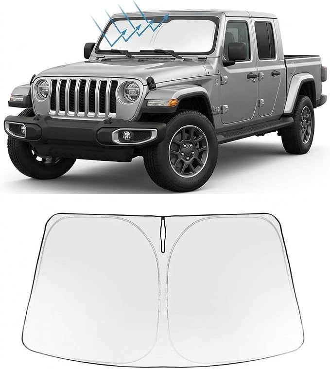 Proadsy Custom Fit Car Windshield Sun Shade for 2020-2026 Jeep Gladiator | 240T Heat Shield, Drops Temp 54°F, Blocks 99% UV, Prevents Dashboard Cracking, Summer Parking & Beach Trips, Easy Twist-Fold by Proadsy
