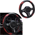 povtii Car Steering Wheel Cover, 15 Inch Leather Breathable Auto Steering Wheel Protector, Comfortable Non-Slip Vehicle Steering Wheel Covers, Universal Interior Car Accessories (Wine Red) by povtii