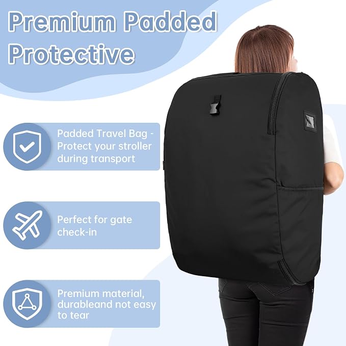 Padded Car Seat Travel Bag Compatible with Doona Car Seat Stroller | Car Seat Travel Bag with Lockable Zipper, Foldable Gate Check Bag for Airplane, Travel for Baby Essentials(Midnight Black) - Image 3