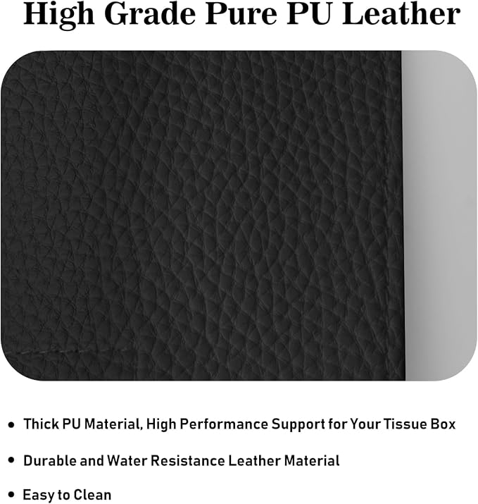 Tissue Box Cover Holder Square Tissue Cube Cover PU Leather Tissue Organizer with Bottom Belt for Bathroom, Tabletop, Car, Night Stands, Office, Home, Kitchen (1, Black) - Image 5