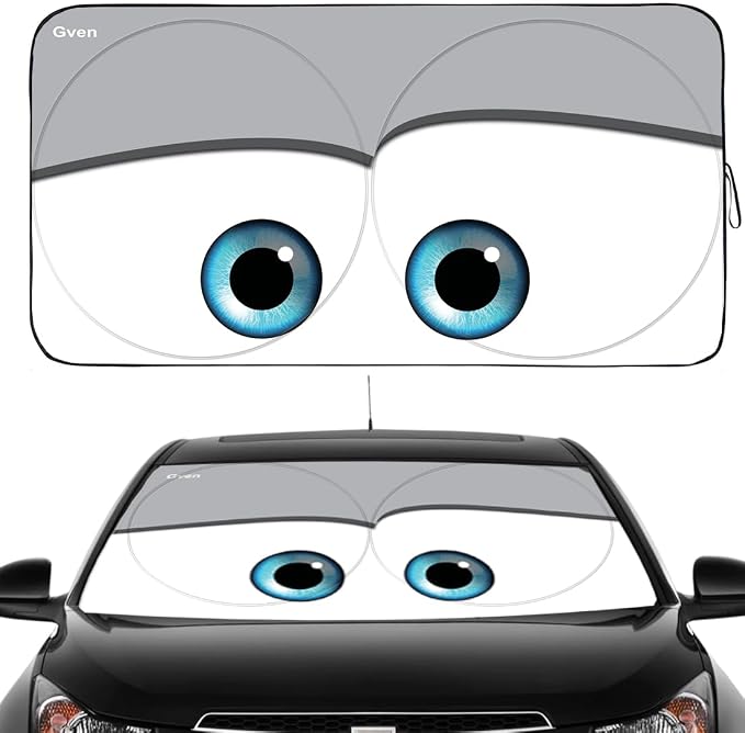 GVEN Windshield Sun Shades Car Sun Shade Protector Blocks UV Rays for Full-Size Sedan & SUV, Mid-Size SUV, Sports Cars, Wagon and Mid-Size Pickup Truck Car Accessories (Eyes-Grey, L) by Gven