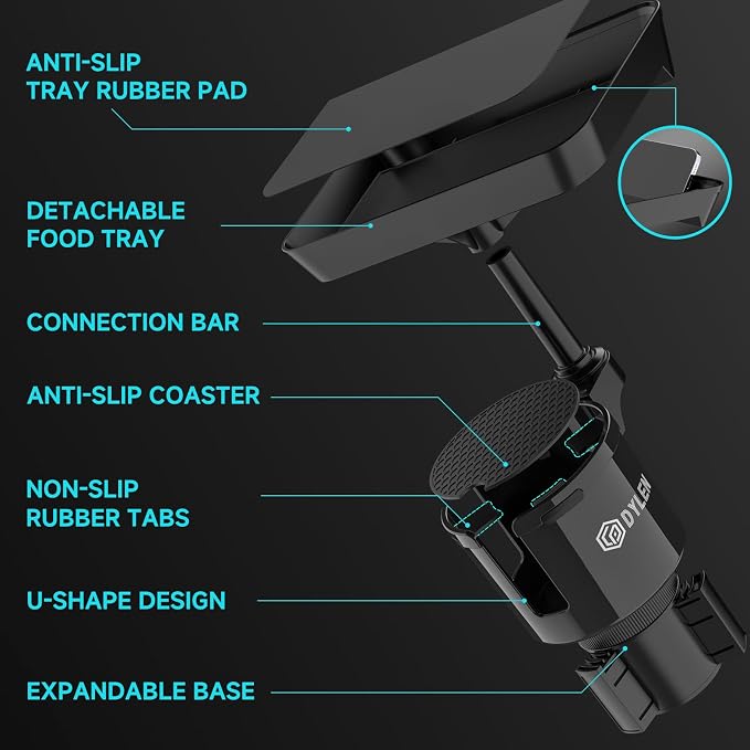 DYLEN Car Cup Holder Tray, 9.5”Detachable Car Food Tray Table for Eating | Cup Holder Expander Adapter for Car, Road Trip Essentials, Car Accessories Fits Owala, Yeti, Large Bottles 16-46 oz - Image 2