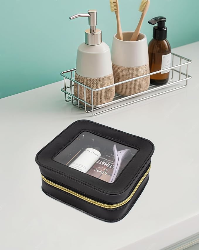 Clear Makeup Bag Travel Cosmetic Case Transparent Toiletry Bag with Zipper,Portable Make Up Organizer Traveling Compact Car Bag for Essentials(Black, Mini-Chic) - Image 6