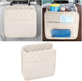 Mandark PU Leather Car Seat Back Organizer, Beige | Three-pocket layout with clear panel, elastic strap installation, fits most cars, SUVs, and trucks, car interior accessories by Unknown