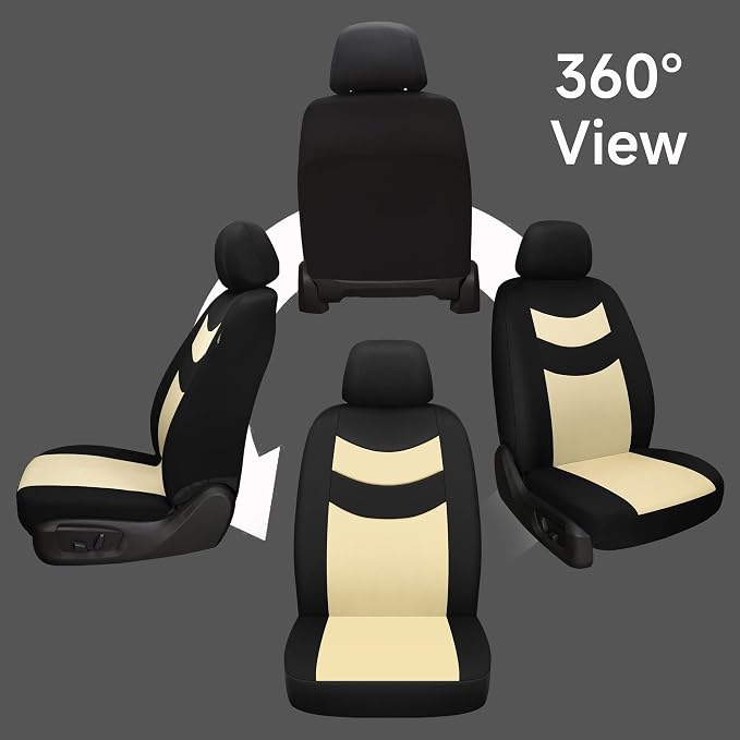 Universal Car Seat Covers for Front Seats, Cloth Front Car Seat Cover, Easy to Install, Breathable and Washable Universal Interior Covers for Auto, SUV, Sedan, Van, Airbag Compatible, Black & Beige - Image 3