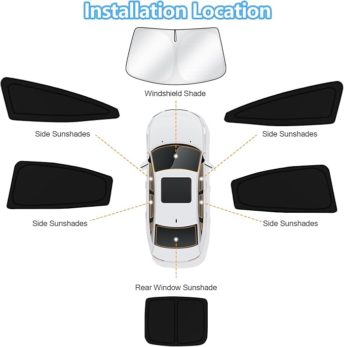 KUST Car Window Shades for Toyota Prius 2023 2024 2025 2026 Windshield Sun Shade Side Window Cover UV Block Privacy Protection Accessories for Camping Blackout Rear Back Full Set 6PCS - Image 8