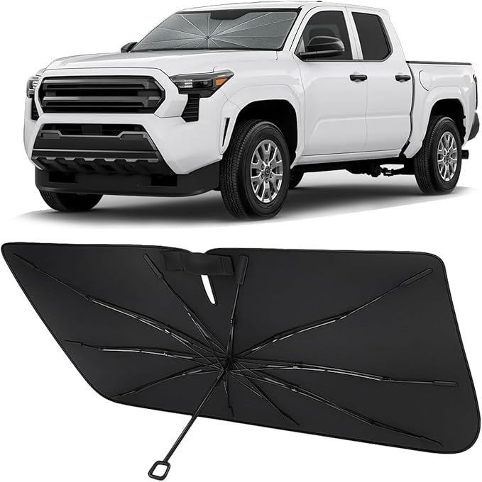 Proadsy Custom Fit 2024-2026 Toyota Tacoma Windshield Sun Shade Umbrella | Advanced Ice Crystal Material, -54°F Cooler, Zero-Gap Sunblock, Instant Setup & Foldable Design for Summer Parking, Daily Use by Proadsy