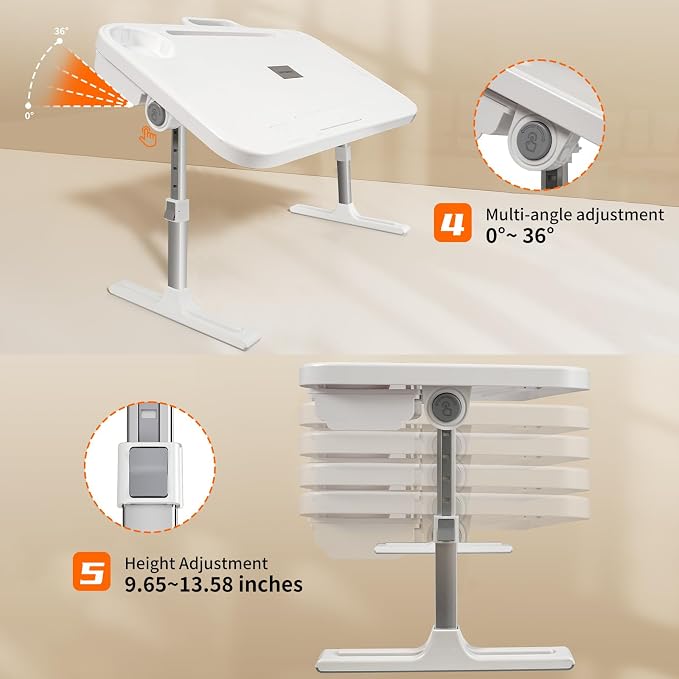 Laptop Desk Bed Table,Adjustable Lap Desk Bed Tray,Portable Folding Couch Table with Bookstand & Storage Drawer,Car Rear Seat Sofa Floor Laptop Tray Stand for Adult Kids Reading Writing Eating - Image 3