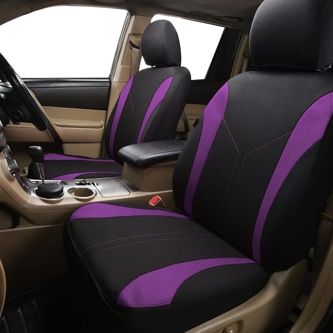 Flying Banner Car Seat Covers Front Seats Mesh Fabric Rear Bench Split Polyester Cover Easy Installation SUV CAR Woman Lady Femal (Front Set, Black Purple) - Image 4