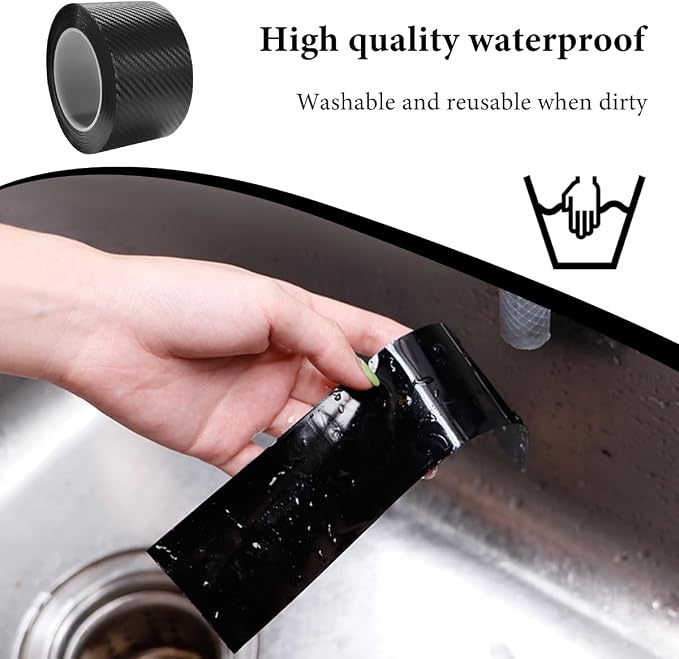 Car Door Edge Guards Door Sill Protector, 2.8In x 32.8Ft Door Entry Carbon Fiber Vinyl Wrap Film, Anti-Collision Bumper Guard Door Sill Scratch-Resistant Tape for Vehicle (Black) - Image 4