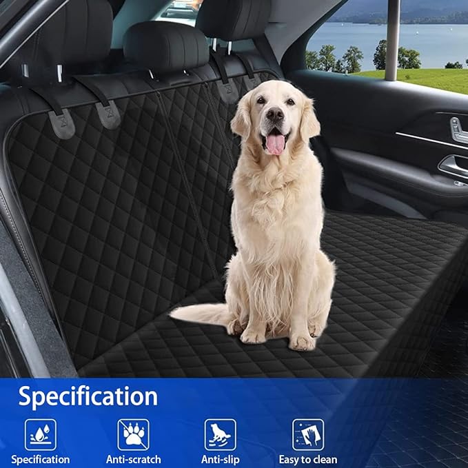 BESULEN Dog Car Seat Cover Waterproof Back Seat Protector Orange Edge | Oxford cloth with grid texture, buckle strap setup, anchor support, fits most cars, SUVs, and trucks, car accessories - Image 6