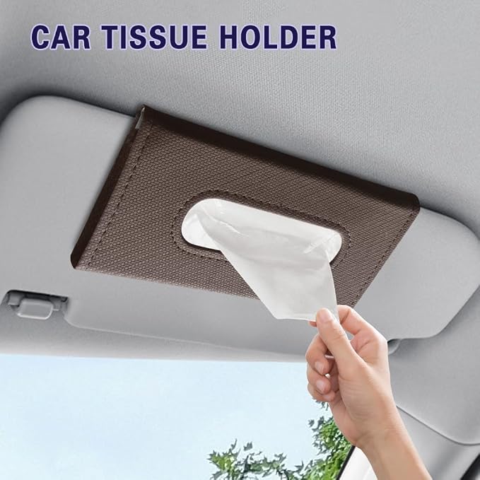 Car Visor Tissue Holder, Tissue Box Holder for Car, Leather Auto Sun Visor Napkin Case Mask Dispenser, Automotive Accessories Rectangular Hanging Auto Napkin Box Fit for Most Vehicles (Brown) - Image 3